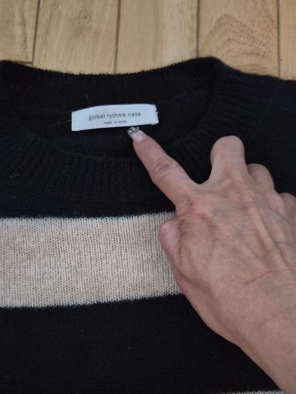 Women  Black Cream Stripe Crewneck Sweater